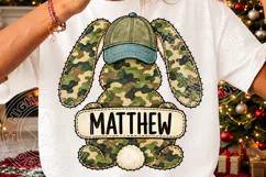 Personalized Easter Bunny Name PNG Camo & Floral Bunny Shirt Product Image 3