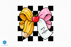 Personalized Teacher PNG Back to School Pencil &amp; Apple Bow Product Image 1
