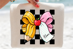 Personalized Teacher PNG Back to School Pencil &amp; Apple Bow Product Image 2