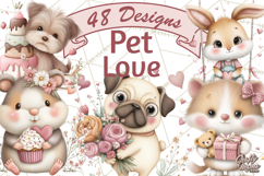 Valentine Pets Clipart, PNG, Cute Cats Dogs Bunnies Product Image 1