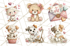 Valentine Pets Clipart, PNG, Cute Cats Dogs Bunnies Product Image 7