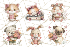 Valentine Pets Clipart, PNG, Cute Cats Dogs Bunnies Product Image 8