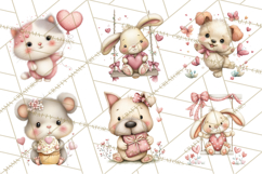 Valentine Pets Clipart, PNG, Cute Cats Dogs Bunnies Product Image 9