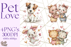 Valentine Pets Clipart, PNG, Cute Cats Dogs Bunnies Product Image 1