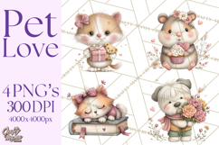Valentine Pets Clipart, PNG, Cute Cats Dogs Bunnies Product Image 1