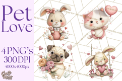 Valentine Pets Clipart, PNG, Cute Cats Dogs Bunnies Product Image 1