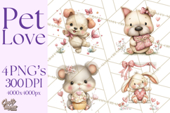 Valentine Pets Clipart, PNG, Cute Cats Dogs Bunnies Product Image 1