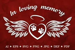 Pet Memorial Heart SVG | Heart Memorial Angel Wings with Paw Product Image 1