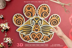 3d paw with dog inside and heart with wings