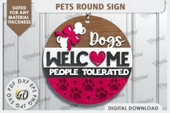 Dog Round Sign Laser Cut Design. Welcome Door Hanger SVG Product Image 1