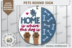 Dog Round Sign Laser Cut Design. Welcome Door Hanger SVG Product Image 1