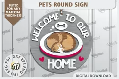 Dog Round Sign Laser Cut Design. Welcome Door Hanger SVG Product Image 1