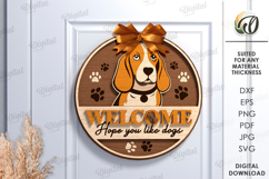 Dog Round Sign Laser Cut. Door Hanger SVG Product Image 1