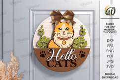 Cat Round Sign Laser Cut. Door Hanger SVG Product Image 1