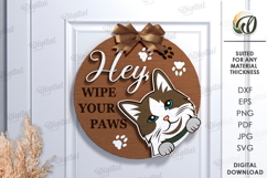 Cat Round Sign Laser Cut. Door Hanger SVG Product Image 1