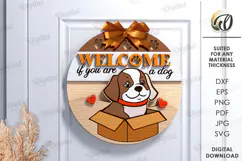Dog Round Sign Laser Cut. Door Hanger SVG Product Image 1