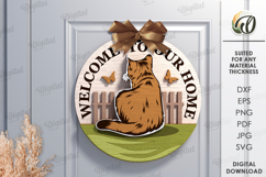 Cat Round Sign Laser Cut. Door Hanger SVG Product Image 1