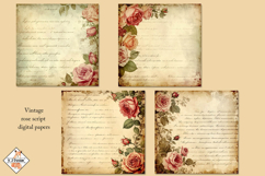 Vintage Script Rose Background Digital Papers Product Image 2