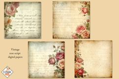Vintage Script Rose Background Digital Papers Product Image 2