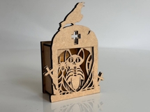 Cat &amp; Raven Tombstone Candle Holder - Spooky Tea Light Box Product Image 3