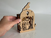 Cat &amp; Raven Tombstone Candle Holder - Spooky Tea Light Box Product Image 2