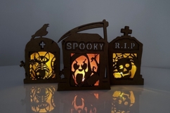 SPOOKY Tombstone Candle Holder - Halloween Lantern Template Product Image 3