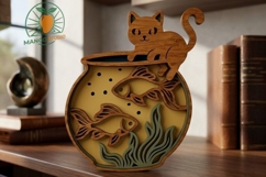 3D Cat and Fishbowl Layered SVG Cut File Product Image 3