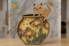 3D Cat and Fishbowl Layered SVG Cut File Product Image 2