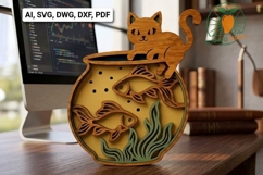 3D Cat and Fishbowl Layered SVG Cut File Product Image 1