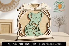 3D Koala Baby Birth Stats Laser SVG DXF Product Image 1