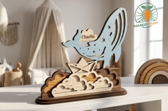 3D Whale Nursery Name Sign Laser Cut SVG Product Image 2