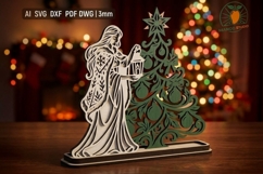 3D Christmas Tree &amp; Girl Lantern SVG Product Image 1
