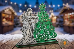 3D Christmas Tree &amp; Girl Lantern SVG Product Image 2