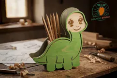 Cute Dinosaur Pencil Holder SVG Laser Cut File Product Image 3