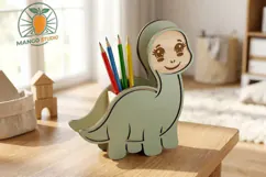 Cute Dinosaur Pencil Holder SVG Laser Cut File Product Image 2