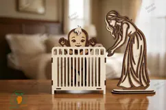3D Layered Family Nursery Scene Laser Cut Product Image 2