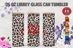 Merry Christmas Leopard 25oz frosted glass tumbler SVG Product Image 1