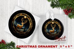 Christmas deer sublimation / round christmas ornament PNG Product Image 1