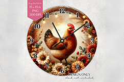 Rustic Chicken Wall Clock Sublimation Design PNG Product Image 1