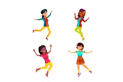 Jumping Teen Girls Celebrating Success Set Vector Product Image 1