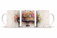 Piano Mug Wrap Sublimation Designs, 3d Mug, Bee Png