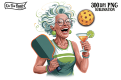 Pickleball Drinking Grandma PNG Martini PNG Elderly Woman