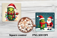 Funny Christmas pickle square coaster | Funny cucumber PNG Product Image 1