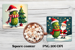 Funny Christmas pickle square coaster | Funny cucumber PNG Product Image 1