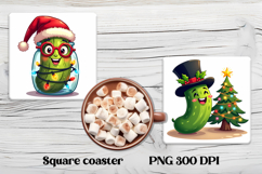 Funny Christmas pickle square coaster | Funny cucumber PNG Product Image 1