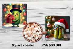 Funny Christmas pickle square coaster | Funny cucumber PNG Product Image 1