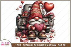 Happy Valentine's Day Gnome truck sublimation png Product Image 1