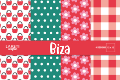 Strawberry picnic inspired digital paper pack with coordinating printable party patterns