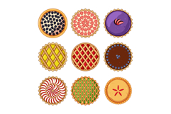 Assortment of sweet pies and fruit tarts illustration Product Image 1