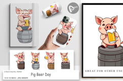 Digital Paper Pig Beer Day Product Image 1